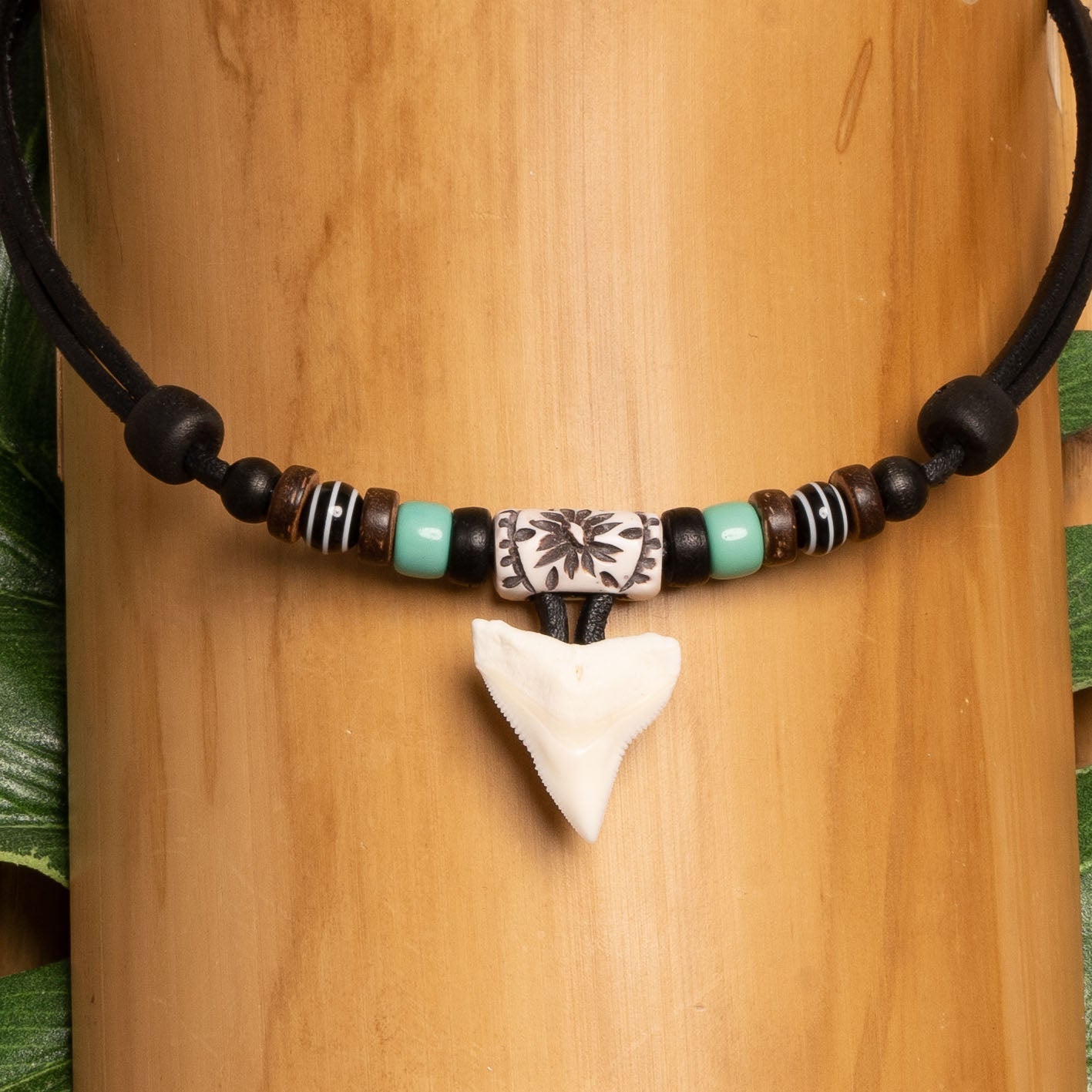 Surfer Kette Haizahn Halskette Leder Herren Damen Hai Schmuck Surfer Kette Haizahn Halskette Leder Herren Damen Hai Schmuck
