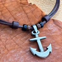 Handmade Surfer Leder Kette mit Anker Anhänger für Männer & Frauen | Kelten Schmuck von HANA LIMA