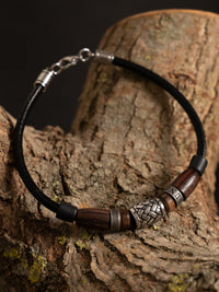 Armband Holz und Edelstahl Perlen mit keltischer Raute verziert - Modell Mölndal, stufenlos anpassbare Grösse, handgefertigt