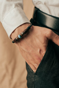 Edelstahlperlen Armband mit Türkis Perle - Modell Tiken, stufenlos anpassbare Grösse, handgefertigt