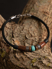 Edelstahlperlen Armband mit Türkis Perle - Modell Tiken, stufenlos anpassbare Grösse, handgefertigt