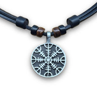 Handgefertige verstellbare Leder Halskette mit Aegishjalmur Anhänger für Damen & Herren | HANA LIMA