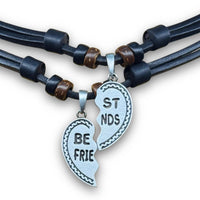 Set: handgefertige, verstellbare Leder Halsketten mit Best-Friends-Herz | HANA LIMA Surfer Schmuck