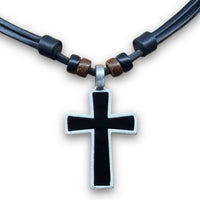 Handgefertige, verstellbare Kreuz Surfer Halskette schwarz-emailiert & silbern glänzend | HANA LIMA