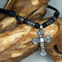 Christliche, handgemachte Kreuz Surfer Lederkette mit Edelstahlperlen | Damen & Herren | HANA LIMA