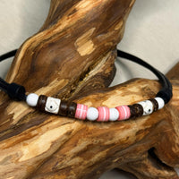 Verstellbare Leder Surferkette mit rosa Perlen für Damen und Herren - Schmuck von HANA LIMA