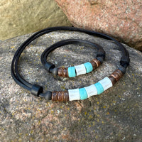 Halskette und Armband mit türkiser tschechischer Glasperle für Damen und Herren