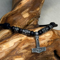 Handgemachte Surfer Lederkette Thorshammer mit Edelstahlperlen | Wikinger Schmuck | Damen & Herren