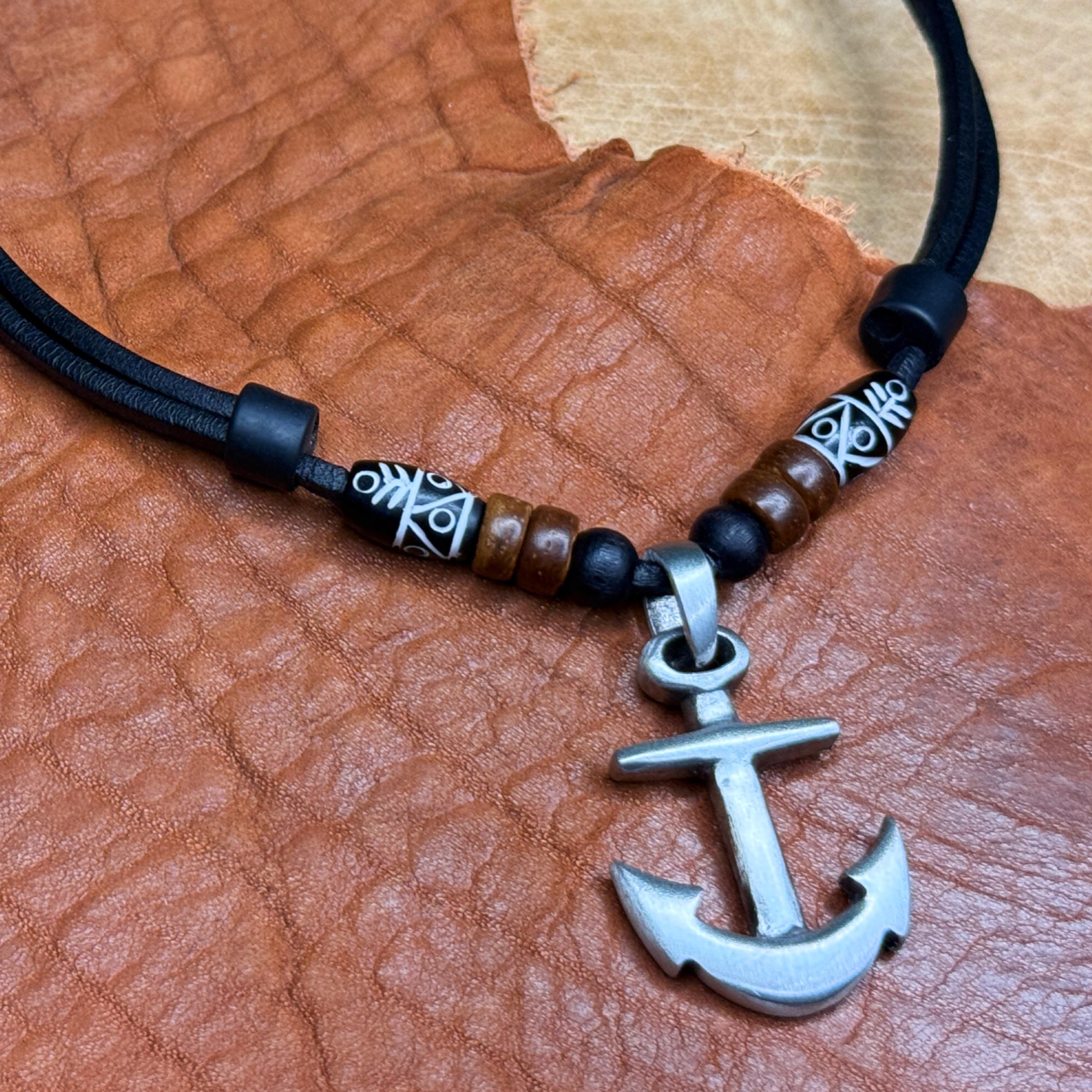 schmuck fahrradanhänger Anker Halskette handgefertigt Wikinger Leder Surfer Kette Herren Damen