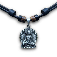 Schwarze, handgefertigte Buddha Leder Halskette für Männer & Frauen | HANA LIMA Surfer Schmuck