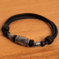 Lederarmband Edelstahl Perlen Herren Damen Surfer Armband - Modell 2452, stufenlos anpassbare Grösse, handgefertigt