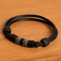 Lederarmband Edelstahl Perlen Herren Damen Leder Armbänder - Modell 2462, stufenlos anpassbare Grösse, handgefertigt