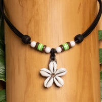 Muschelblume Lederkette Hawaii Surfer Kette Herren Damen Schmuck - Modell 1519, stufenlos anpassbare Grösse, handgefertigt