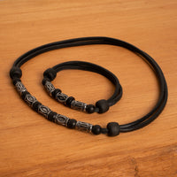 Surf Schmuck Set Edelstahl Perlen Herren Damen Halskette Armband - Modell 2717, stufenlos anpassbare Grösse, handgefertigt