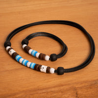 Surf Schmuck Set blaue Perlen Damen Herren Halskette Armband - Modell 2715, stufenlos anpassbare Grösse, handgefertigt