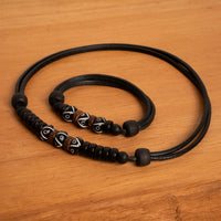 Surf Schmuck Partner Set Herren Damen Leder Halskette Armband - Modell 2707, stufenlos anpassbare Grösse, handgefertigt