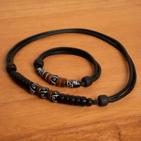 Surf Schmuck Geschenk Set Herren Damen Leder Halskette Armband - Modell 2719, stufenlos anpassbare Grösse, handgefertigt