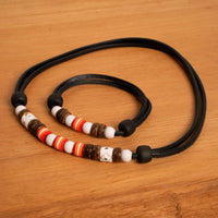 Surf Schmuck Set rote Perlen Damen Herren Halskette Armband - Modell 2720, stufenlos anpassbare Grösse, handgefertigt