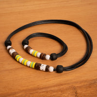 Surf Schmuck Set gestreifte Perlen Damen Herren Halskette Armband - Modell 2712, stufenlos anpassbare Grösse, handgefertigt