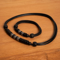 Edelstahl Perlen Surf Schmuck Set Herren Damen Halskette Armband - Modell 2714, stufenlos anpassbare Grösse, handgefertigt