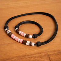 Mädchen Surf Schmuck Set rosa Perlen Damen Halskette Armband - Modell 2716, stufenlos anpassbare Grösse, handgefertigt