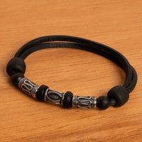 Surferarmband Edelstahl Perlen Leder Schmuck Armbänder - Modell 2461, stufenlos anpassbare Grösse, handgefertigt